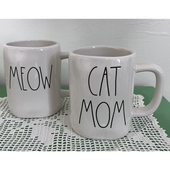 Rae Dunn Coffee Cups Cat Mom Meow Mugs Set of 2 Cat Lover Kitten Kitties Tea - Picture 8 of 8